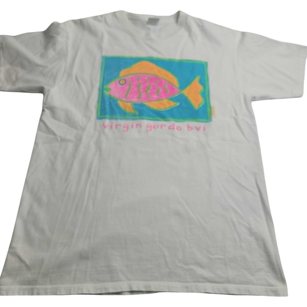 Vintage Virgin Gorda BVI 100% Cotton‎ White Short Sleeve T-Shirt Adult XL